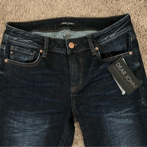 Dear John Dark Wash Mid Rise Flare Distressed Denim Wide Leg Jeans SZ 27 BNWT - Picture 4 of 12